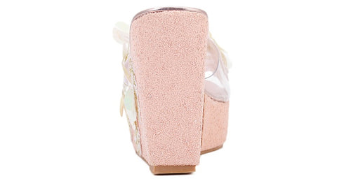 Flowers Lace Pearls Clear Wedge Super Flip flops Platform Sandal CODE: KAR1422
