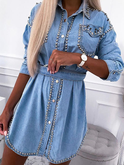 New Short Skirt Mid Sleeve Trendy Basic Single Breasted Comfortable Dress CODE: KAR1424