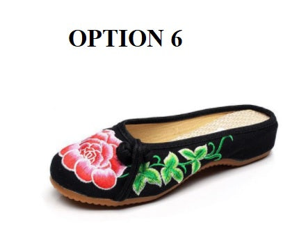 Flower Beijing Opera Ethnic Rubber Outside Embroidery Slippers CODE: KAR1431