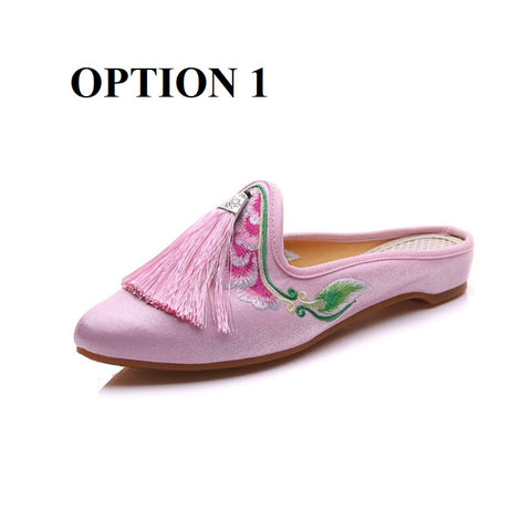 Flower Beijing Opera Ethnic Rubber Outside Embroidery Slippers CODE: KAR1431