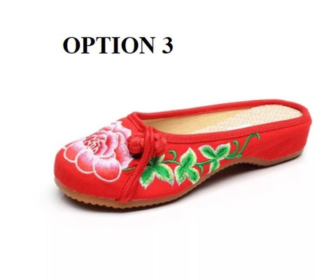 Flower Beijing Opera Ethnic Rubber Outside Embroidery Slippers CODE: KAR1431