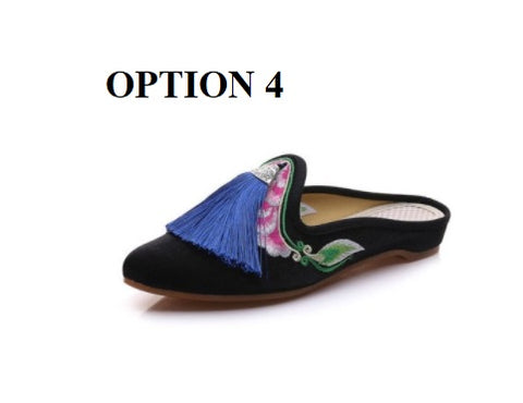 Flower Beijing Opera Ethnic Rubber Outside Embroidery Slippers CODE: KAR1431