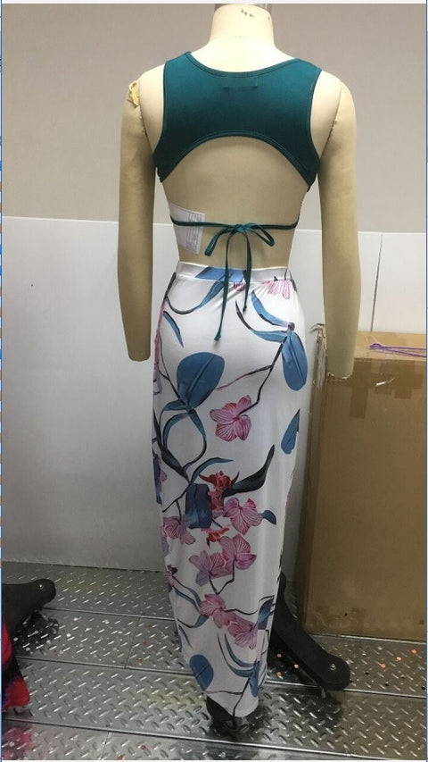 Sexy Print Short Blouse and Ruched Skirt Two-piece Set CODE: KAR1434