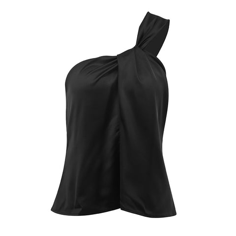 Sexy Diagonal Shoulder Satin Backing Crop Top CODE: KAR1437