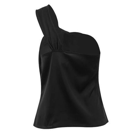 Sexy Diagonal Shoulder Satin Backing Crop Top CODE: KAR1437