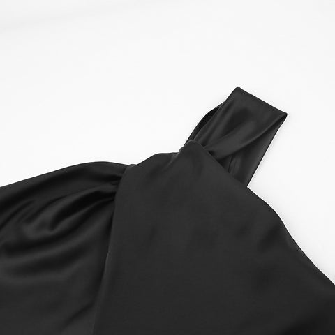 Sexy Diagonal Shoulder Satin Backing Crop Top CODE: KAR1437