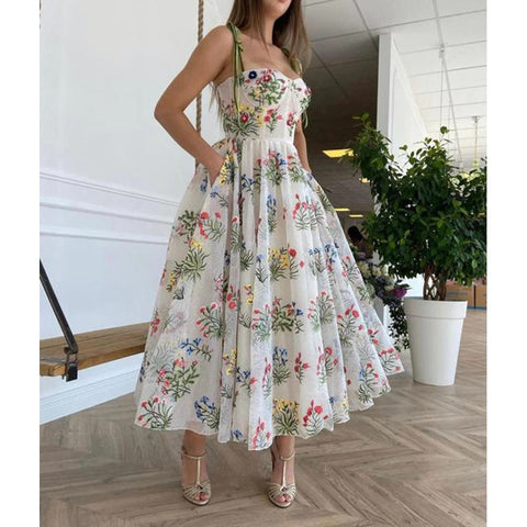New Waist Closing Sexy Cross Belt Backless Printed Dress CODE: KAR1439