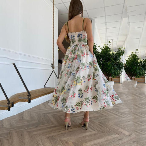 New Waist Closing Sexy Cross Belt Backless Printed Dress CODE: KAR1439