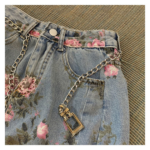 Flowers Print Long High Waist Slim Sexy Open Split Straight Skirt CODE: KAR1449