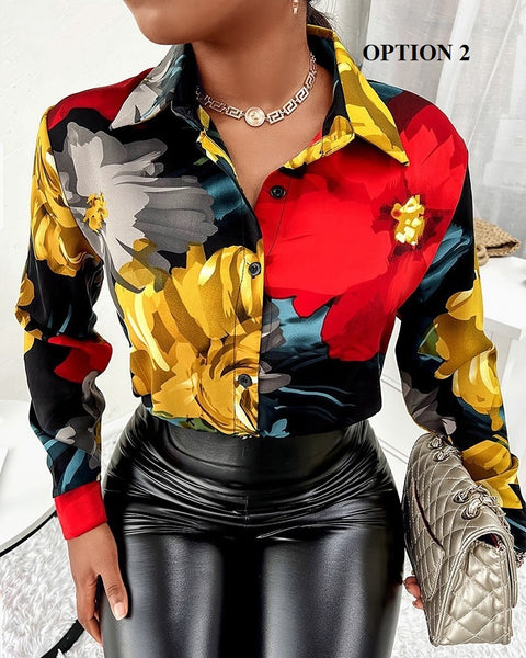 New Loose Contrast Color Long Sleeve Fashion Shirt CODE: KAR1453