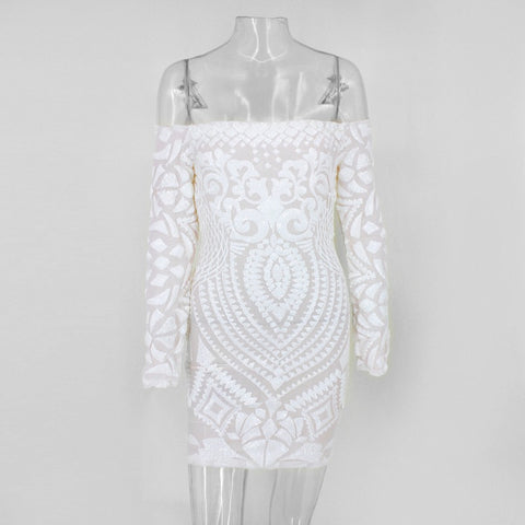 sequins a word shoulder long-sleeved dress CODE: KAR1454