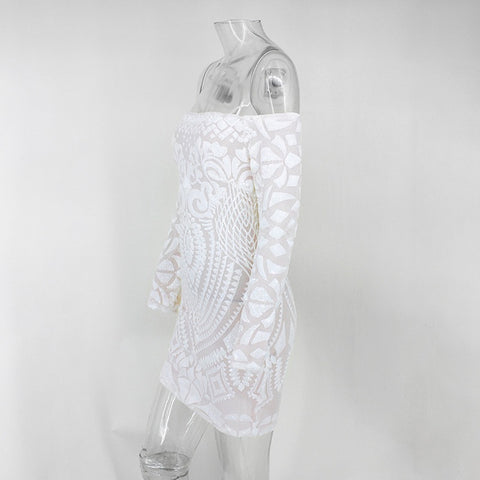 sequins a word shoulder long-sleeved dress CODE: KAR1454