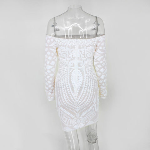 sequins a word shoulder long-sleeved dress CODE: KAR1454