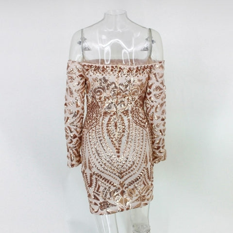 sequins a word shoulder long-sleeved dress CODE: KAR1454