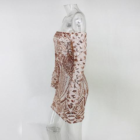 sequins a word shoulder long-sleeved dress CODE: KAR1454