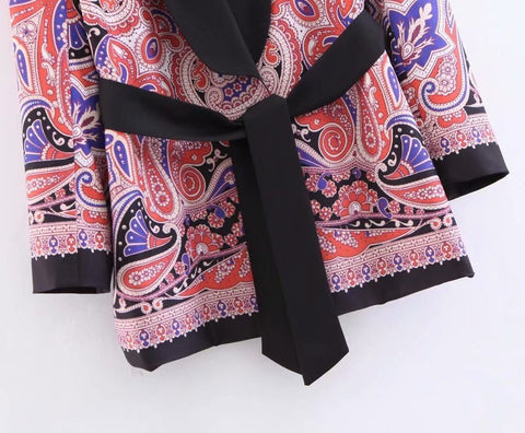 New Fashion Patchwork Floral Elegant V neck Coat Pant Set CODE: KAR1461