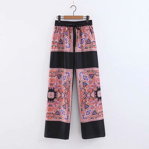 New Fashion Patchwork Floral Elegant V neck Coat Pant Set CODE: KAR1461