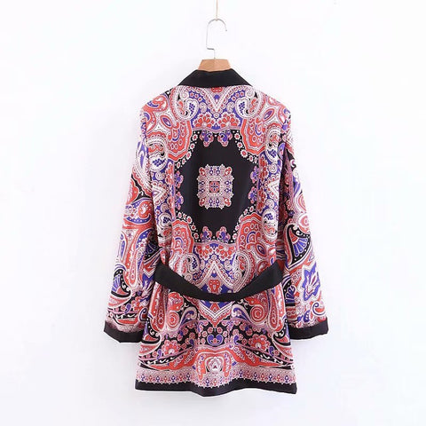 New Fashion Patchwork Floral Elegant V neck Coat Pant Set CODE: KAR1461