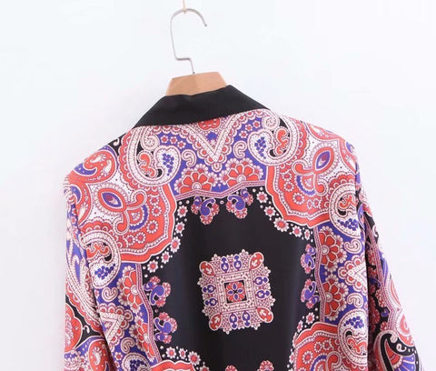 New Fashion Patchwork Floral Elegant V neck Coat Pant Set CODE: KAR1461