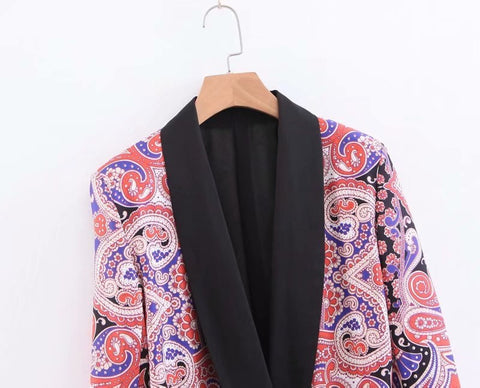 New Fashion Patchwork Floral Elegant V neck Coat Pant Set CODE: KAR1461