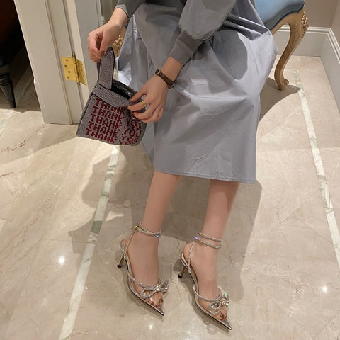 Butterfly-Knot Narrow Crystal Pointed Toe Pumps Shoe CODE: KAR1463