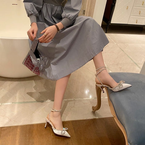 Butterfly-Knot Narrow Crystal Pointed Toe Pumps Shoe CODE: KAR1463