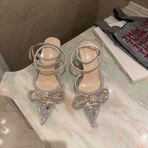 Butterfly-Knot Narrow Crystal Pointed Toe Pumps Shoe CODE: KAR1463