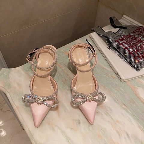Butterfly-Knot Narrow Crystal Pointed Toe Pumps Shoe CODE: KAR1463