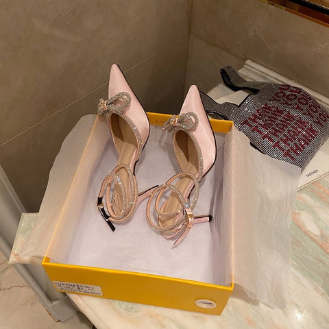 Butterfly-Knot Narrow Crystal Pointed Toe Pumps Shoe CODE: KAR1463