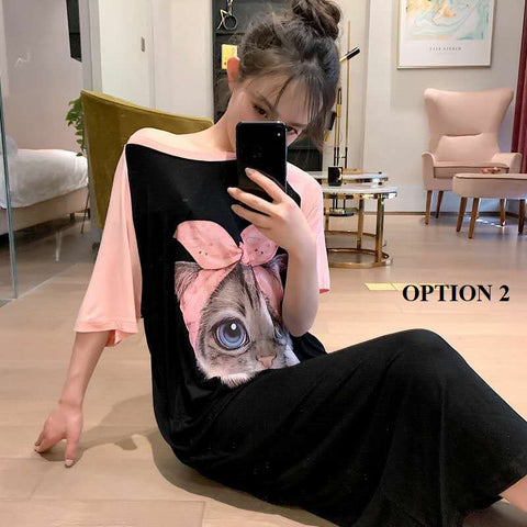 Sexy Oversize Sleepwear Lingerie Cute Print Flower Loose Night Dress CODE: KAR1466