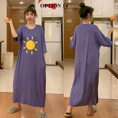 Sexy Oversize Sleepwear Lingerie Cute Print Flower Loose Night Dress CODE: KAR1466