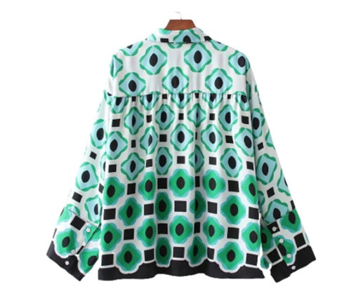 New Summer Bohemia Print Loose Lapel Shirt Elastic High Waist Casual Trousers Pant Two-Piece Set CODE: KAR1467