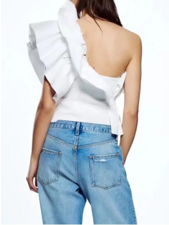 New Fashion White  Backless Hollow Out Sexy Crop Top CODE: KAR1475