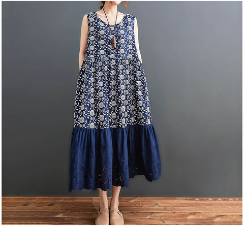 Summer Elegant Floral Casual Sleeveless Oversize Long Dress CODE: KAR1477