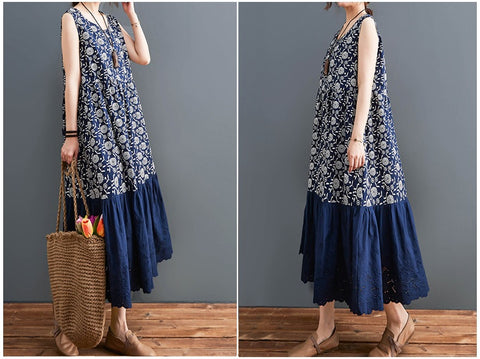 Summer Elegant Floral Casual Sleeveless Oversize Long Dress CODE: KAR1477