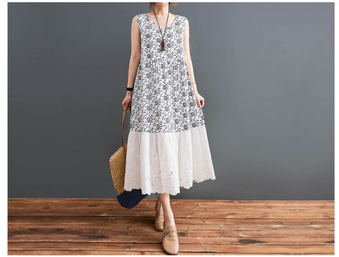 Summer Elegant Floral Casual Sleeveless Oversize Long Dress CODE: KAR1477