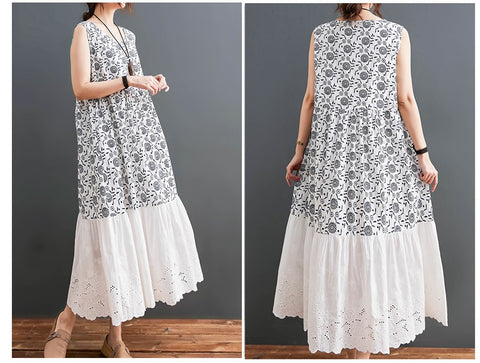 Summer Elegant Floral Casual Sleeveless Oversize Long Dress CODE: KAR1477