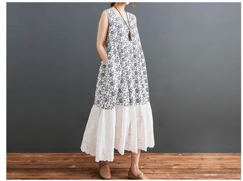 Summer Elegant Floral Casual Sleeveless Oversize Long Dress CODE: KAR1477