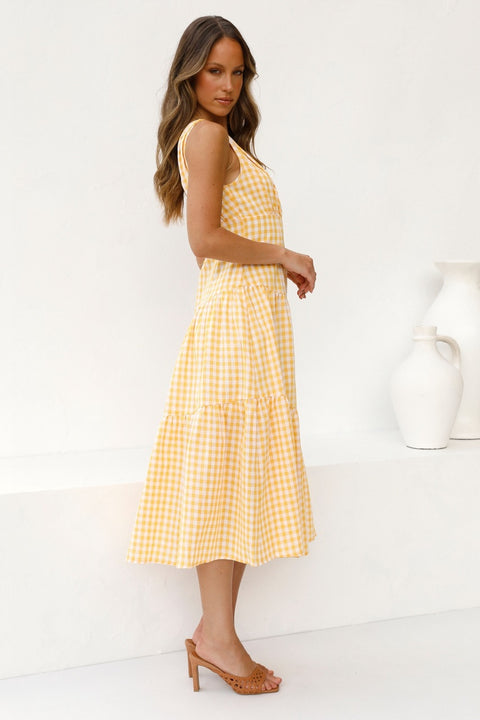 Classical Lattice Printed Inclined Shoulder Sleeveless Dress CODE: KAR1478