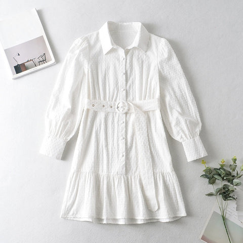 New embroidery long sleeve elegant women dress belt tied dress CODE: KAR1481