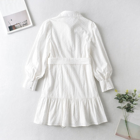 New embroidery long sleeve elegant women dress belt tied dress CODE: KAR1481