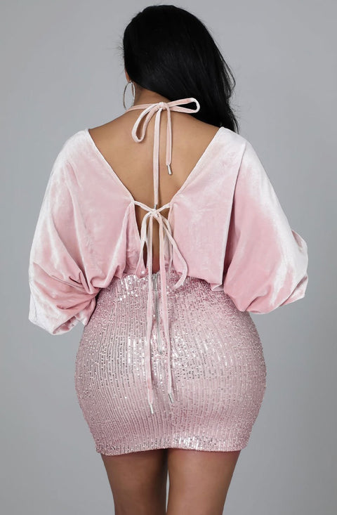New Solid Bandage Sequins Batwing Sleeve Sexy Celebrity Party Mini Dress CODE: KAR1482