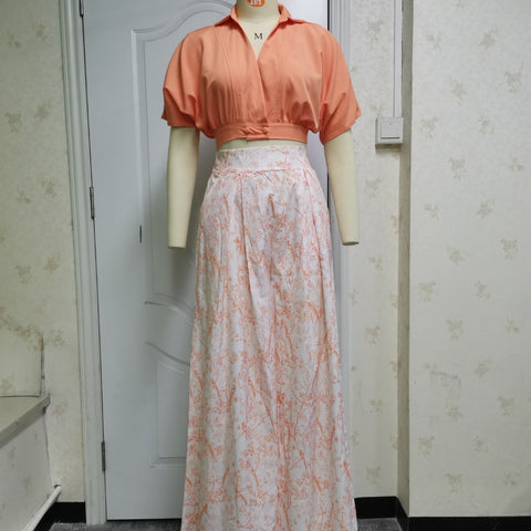 Sexy Mid Sleeve Shirt Floral Print Wide Leg Pant  Two Piece Set CODE: KAR1483