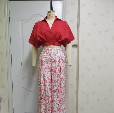 Sexy Mid Sleeve Shirt Floral Print Wide Leg Pant  Two Piece Set CODE: KAR1483