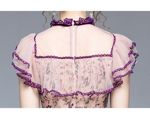 New Elegant Casual Butterfly Sleeve Ruffles Bow High Waist Floral Dress CODE: KAR1489