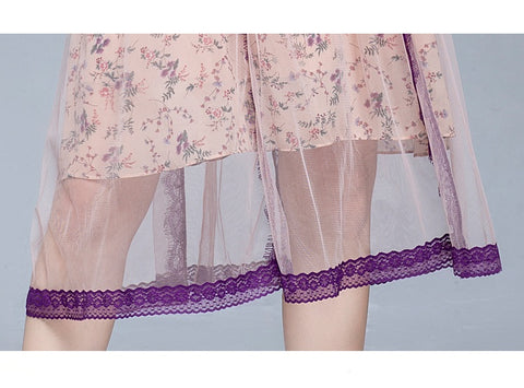 New Elegant Casual Butterfly Sleeve Ruffles Bow High Waist Floral Dress CODE: KAR1489