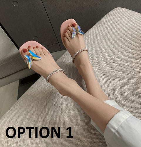 New Crystal Rhinestone Thick High Heel Set Toe Line Sandal CODE: KAR1490