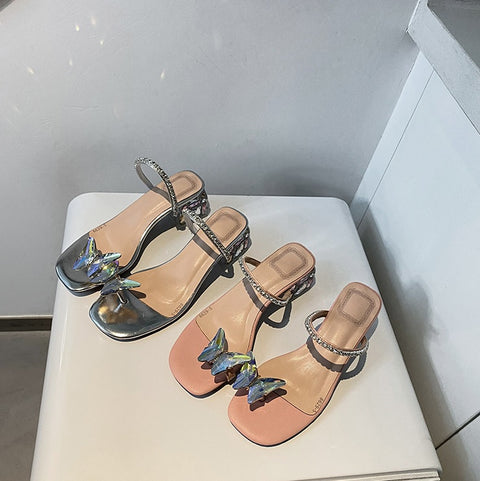 New Crystal Rhinestone Thick High Heel Set Toe Line Sandal CODE: KAR1490