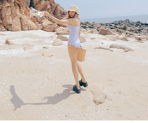 One Piece Blue Striped Starps Swimwear CODE: KAR1492