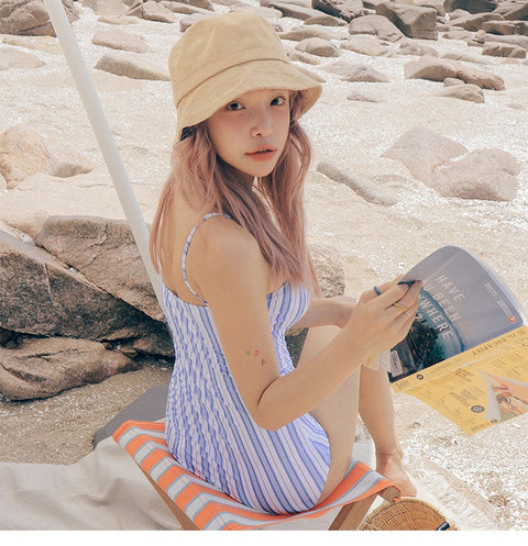 One Piece Blue Striped Starps Swimwear CODE: KAR1492